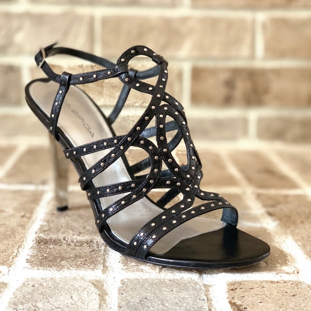 Via Spiga black leather studded sandals shoes heel